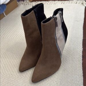 Brown and Black Suede Ankle Booties with High Heel